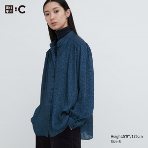 Blue Uniqlo Printed Volume Blouse | KAHMY-3967