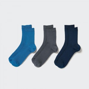 Blue Uniqlo Ribbed Socks Three Pairs | XIWJG-5876