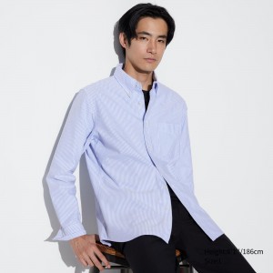 Blue Uniqlo Slim Fit Striped Oxford Shirt Regular Collar | JXNGQ-8231