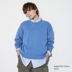 Blue Uniqlo Smooth Cotton Relaxed Fit Crew Neck Jumper | KOLIQ-3819