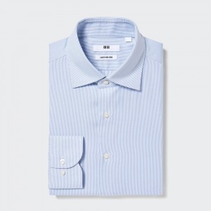 Blue Uniqlo Super Non Iron Regular Fit Striped Shirt Semi Cutaway Collar | ECMLZ-0396