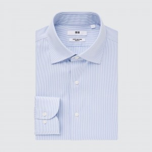 Blue Uniqlo Super Non Iron Slim Fit Striped Shirt Semi Cutaway Collar | ZCFVO-2384