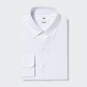 Blue Uniqlo Super Non Iron Slim Fit Striped Shirt Regular Collar | QWVET-2843