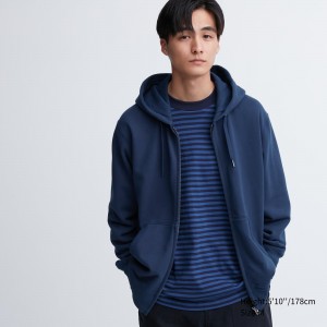 Blue Uniqlo Sweat Zipped Hoodie | ZBCXG-9734