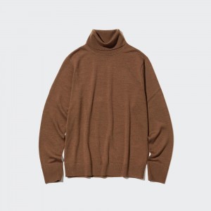 Brown Uniqlo 100pct Extra Fine Merino Turtleneck Jumper | TSMRV-2601
