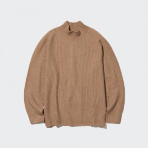 Brown Uniqlo 3d Knit Seamless Souffle Yarn Mock Neck Jumper | PXCAM-2685
