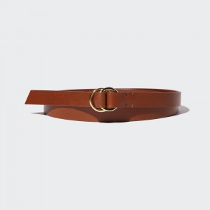 Brown Uniqlo Double Ring Narrow Leather Belt | XHDGC-3084