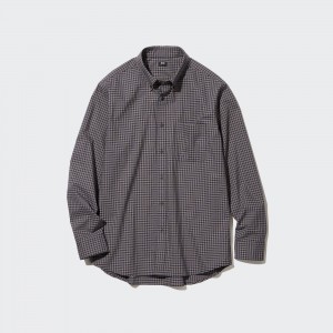 Brown Uniqlo Extra Fine Cotton Broadcloth Regular Fit Checked Shirt Button Down Collar | EGYIW-2954