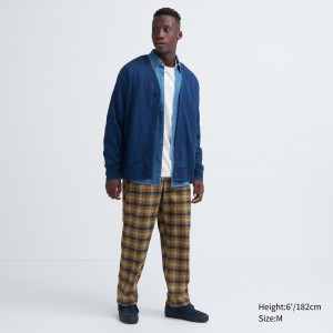 Brown Uniqlo Flannel Easy Patterned Ankle Length Trousers | KZWJN-3065