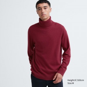 Burgundy Uniqlo 100pct Cashmere Turtleneck Jumper | KMAVI-8543