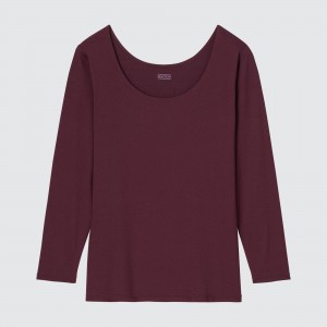Burgundy Uniqlo Heattech Scoop Neck Long Sleeved Thermal Top | PVOUS-8439