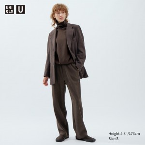 Dark Brown Uniqlo Brushed Jersey Trousers | OIKRC-5472