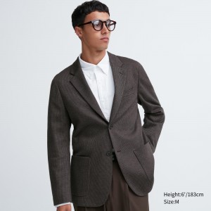 Dark Brown Uniqlo Comfort Patterned Blazer Jacket | CXMRN-5319