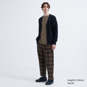 Dark Brown Uniqlo Flannel Easy Patterned Ankle Length Trousers | KCIXH-8417