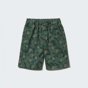 Dark Green Uniqlo Cotton Stretch Printed Easy Shorts | IBPYC-4756