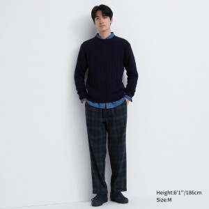 Dark Green Uniqlo Flannel Easy Patterned Ankle Length Trousers | NXHCR-0429