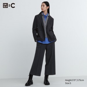 Dark Grey Uniqlo Brushed Jersey Cropped Fit Trousers | FJHLS-6415