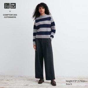 Dark Grey Uniqlo Brushed Jersey Pleated Wide Leg Trousers Short | RSPOK-8459