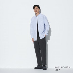 Dark Grey Uniqlo Cotton Relaxed Fit Ankle Length Trousers | QNMAU-8154