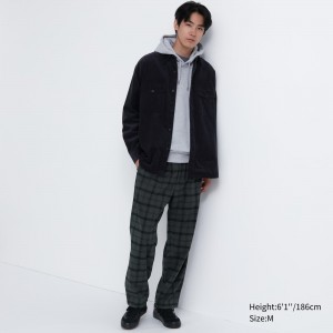 Dark Grey Uniqlo Flannel Easy Patterned Ankle Length Trousers | KCNUD-1960