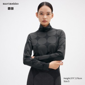 Dark Grey Uniqlo Heattech Turtleneck Dot Print Turtleneck Long Sleeved Thermal Top | NSFKB-7169