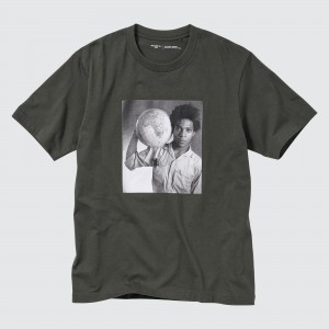 Dark Grey Uniqlo Peace For All Graphic T-Shirt Jean Michel Basquiat And Christopher Makos | RPAUN-5741