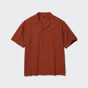 Dark Orange Uniqlo Casual Short Sleeved Shirt Open Collar | ALROM-9810