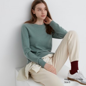 Green Uniqlo 100pct Cashmere Crew Neck Jumper | DZTMK-7952