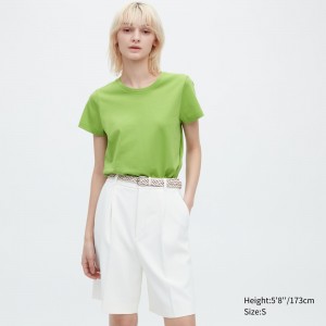 Green Uniqlo 100pct Supima Cotton Crew Neck Short Sleeved T-Shirt | JASZL-9068