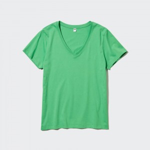 Green Uniqlo 100pct Supima Cotton V Neck T-Shirt | LPDGN-1479