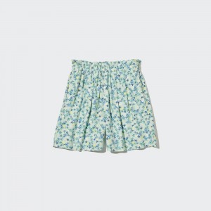 Green Uniqlo Girls Linen Blend Flower Print Easy Shorts | ABRLY-7602