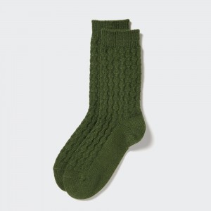 Green Uniqlo Heattech Cable Knit Thermal Socks | VQHPW-0251