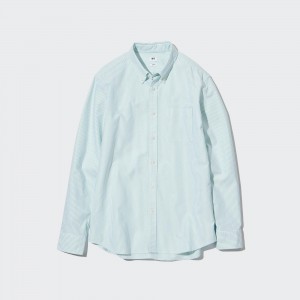 Green Uniqlo Slim Fit Striped Oxford Shirt | BHFJK-1829