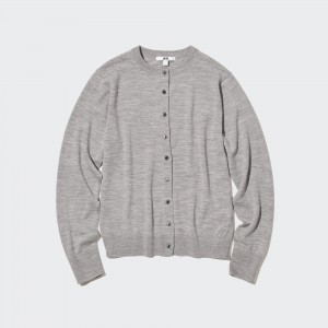 Grey Uniqlo 100pct Extra Fine Merino Crew Neck Cardigan | NOQRV-1586