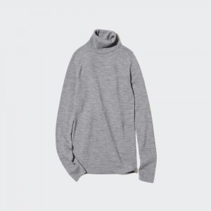 Grey Uniqlo 100pct Extra Fine Merino Ribbed Turtleneck Jumper | CBMQJ-9065