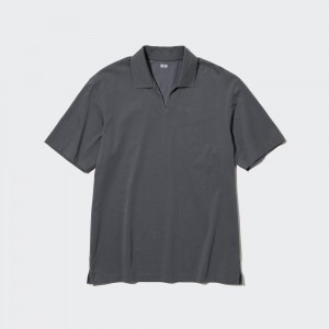 Grey Uniqlo Airism Polo Shirt Skipper Collar | TRLMZ-5293