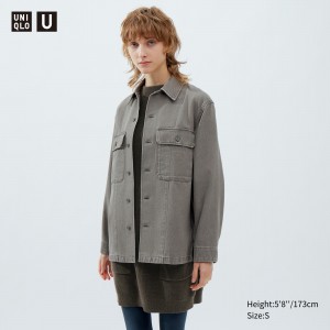 Grey Uniqlo Denim Shirt Jacket | GELTN-5438