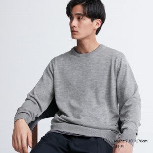 Grey Uniqlo Extra Fine Merino Crew Neck Jumper | XZNEQ-4253