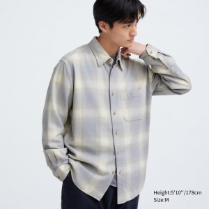 Grey Uniqlo Flannel Checked Shirt | XDKNO-4385