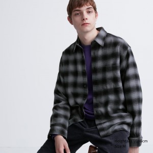 Grey Uniqlo Flannel Regular Fit Checked Shirt Regular Collar | ONWPX-0927