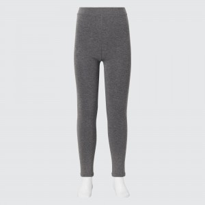 Grey Uniqlo Girls Heattech Extra Warm Pile Lined Leggings | PARBX-4138