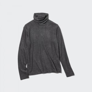 Grey Uniqlo Heattech Fleece Turtleneck Long Sleeved Thermal Top | ZDFQA-4857