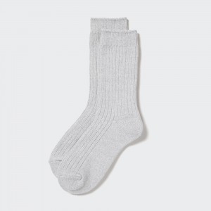 Grey Uniqlo Heattech Ribbed Thermal Socks | MACTS-5246