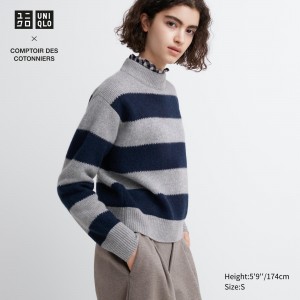 Grey Uniqlo Lambswool Striped Jumper | WLZVP-0276