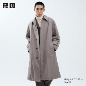Grey Uniqlo Padded Single Breasted Coat | LQUBY-6752