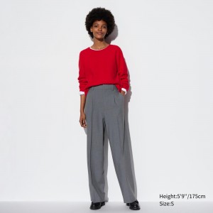 Grey Uniqlo Pleated Wide Leg Trousers Long | EFCKJ-6218