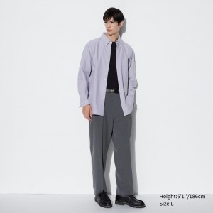 Grey Uniqlo Pleated Wide Leg Trousers | YDXJA-5268