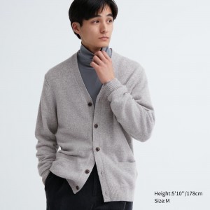 Grey Uniqlo Premium Lambswool V Neck Cardigan | MRHXU-8952