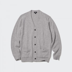 Grey Uniqlo Premium Lambswool V Neck Cardigan | JRIPQ-8635