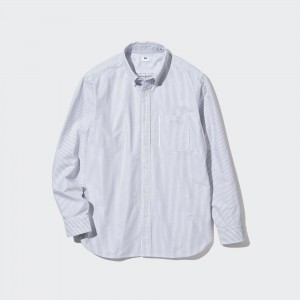 Grey Uniqlo Regular Fit Striped Oxford Shirt | HWNQF-6342